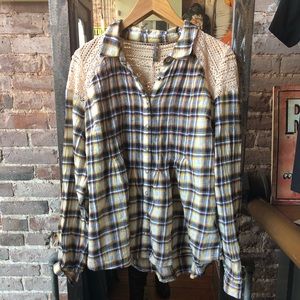 Free People Peplum Crochet Button Down